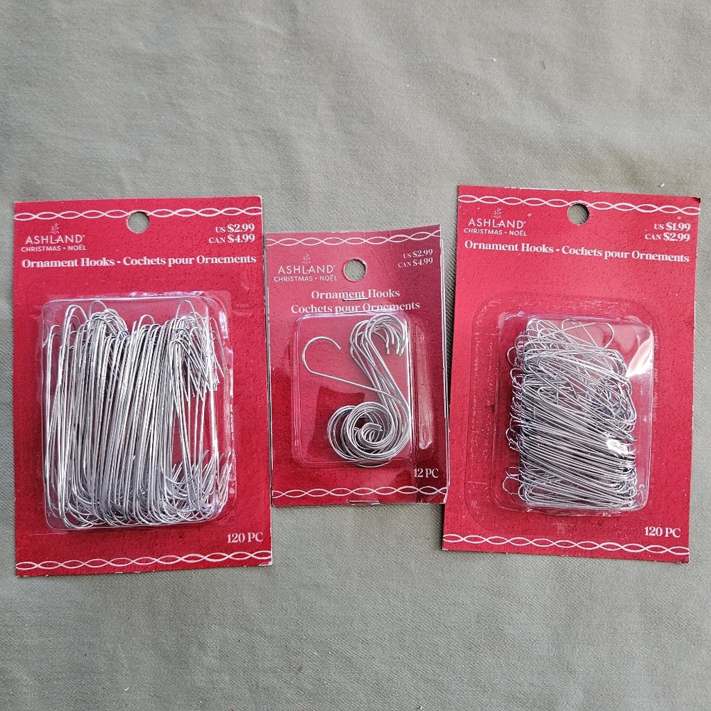 NEW Ashland Christmas Silver Ornament Hooks 1 x Medium, 1‎ x S-shaped &1 x Large